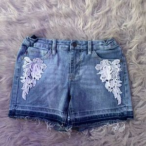 Blue jean shorts with lace detail